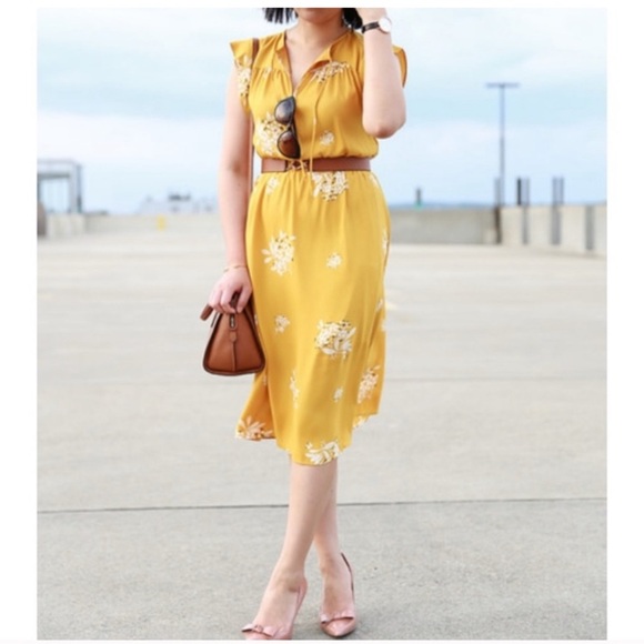 VGUC Loft XL tie waist midi floral dress with flutter sleeves - Picture 5 of 7